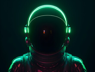 Wall Mural - portrait of astronaut or spaceman with green neon light.