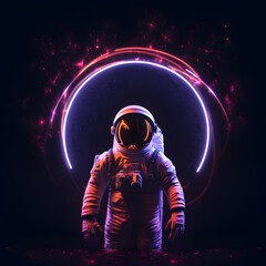 Wall Mural - portrait of astronaut or spaceman with neon light.