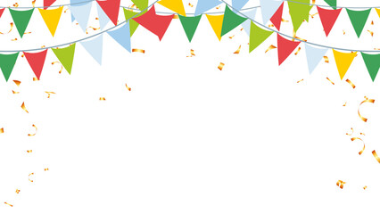 Frame colorful bunting garland flag and confetti Christmas, festival, birthday, decoration elements