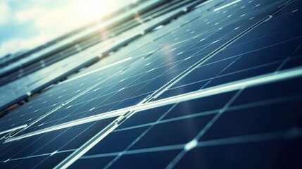 Canvas Print -  a close up view of a solar panel with the sun shining through the clouds in the background and a blue sky with some white clouds in the middle of the picture.