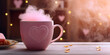 A pink mug with hearts - Pastel soft colors love background