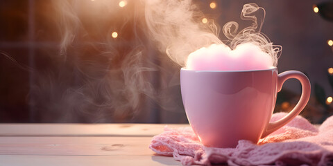 Wall Mural - A pink mug with hearts - Pastel soft colors love background