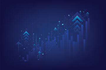 business financial growth blue abstract background with arrows upside indicate