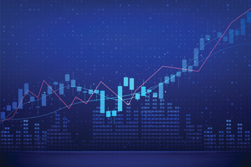 business financial blue abstract background with uptrend candle stick pattern of stock market, investment growth success finance business chart