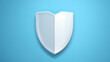 White simple vector shield with lock symbol on a light blue background