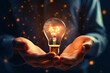 © Людмила Мазур - Ideas at work, Businessman cradles a light bulb, embodying the brilliance of a well crafted business strategy in this insightful stock photo moment.
