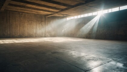 Canvas Print -  an empty room with sunlight streaming through the windows and light coming in from the window on the far side of the room.