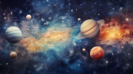Wall Mural - galactic fairytale: a whimsical solar system journey on faded paper - enchanting space wallpaper