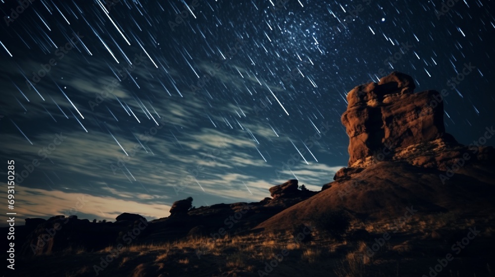 A starry night sky with a shooting star streaking across, creating a ...