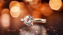 Engagement Golden Ring With Diamond, Valentines Day Romantic, Wedding, Anniversary, Love