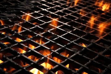 Poster - Intense flames licking the grates of a hot grill, creating a mesmerizing dance of heat and light