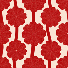 seamless pattern of simple red flowers on a beige background
