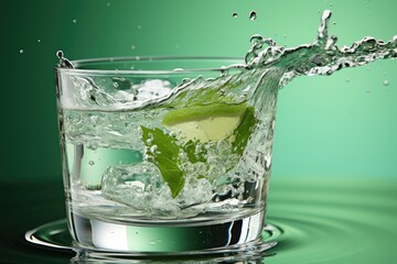 Poster - A glass filled with clear water and adorned with a single lime slice floating on the surface.
