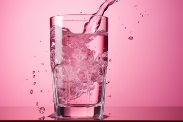 Poster - A glass of water is being filled as water is poured from a container into the glass.