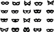 Set of flat carnival masks silhouettes. Simple black icons of masquerade masks, for party, parade and carnival, for Mardi Gras and Halloween. Mask elements. Face mask