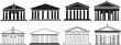 bank government Building Constructions icon in flat, line style set. isolated on transparent background. Residential Building, Bank, Courthouse Architecture sign symbol vector for apps and website