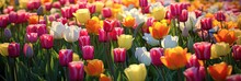 Panoramic Colorful Tulip Field  Background