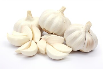 Wall Mural - Fresh garlic on white background