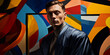 © Marco Attano - poet, abstract constructivist shapes in the background, moody lighting