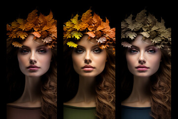 Wall Mural - Portrait embodying the seasons, each quadrant of the face representing a different season