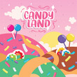 Colored candy land landscape view Vector