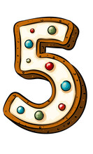 Figure In The Form Of The Number 5 In The Shape Of A Christmas Gingerbread. From A Collection Of Isolated Gingerbread Numbers. For Decorating Your Designs, Isolate Individual PNG Objects