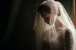 Bride shrouded in veil shadow