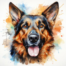 Waterco Summertime Sticker Dog, German Shepherd Clipart Illustration Generative Ai