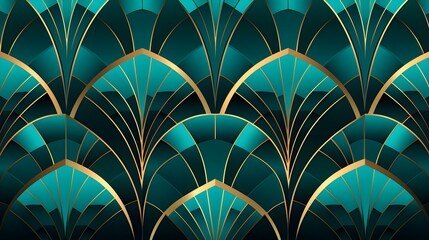 Wall Mural - Glamorous Turquoise Art Deco Pattern Background