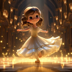 Poster - cute and beautiful girl cartoon portrait illustration background, dance