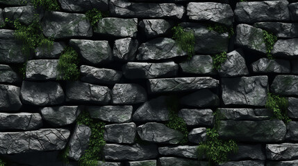 Wall Mural - The stone wall's surface showcases a textured black rock