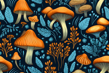 Wall Mural - Mushrooms seamless pattern illustration