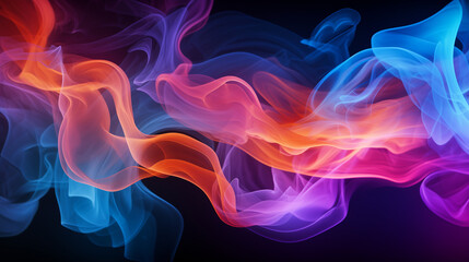 Wall Mural - Abstract black background with colorful smoke and copy space for text.