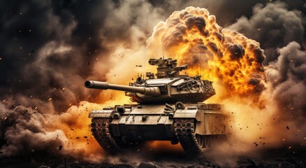 Wall Mural - an army tank with smoke coming out of it