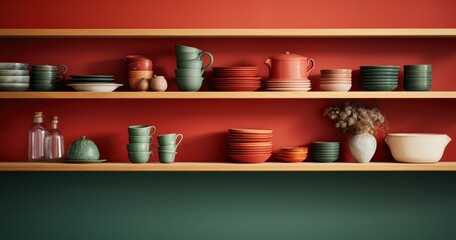 kitchen shelf with bright colors