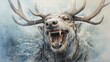  a painting of a large horned animal with its mouth open and it's mouth wide open and it's mouth wide open with water dripping from it's mouth.