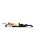© Yuri A for PeopleImages/peopleimages.com - Stretching, foam roller and woman in a studio for exercise, wellness or gym routine with yoga mat. Stability, balance and young female athlete from Australia with body workout by white background.