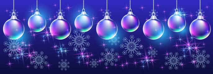 Wall Mural - Christmas balls with snowflake and fireworks. Fantasy holiday banner. New Year card.