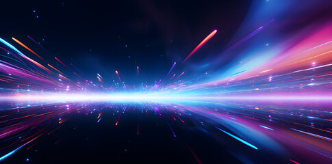 Wall Mural - Abstract Speed light trails effect, fast moving neon futuristic technology background