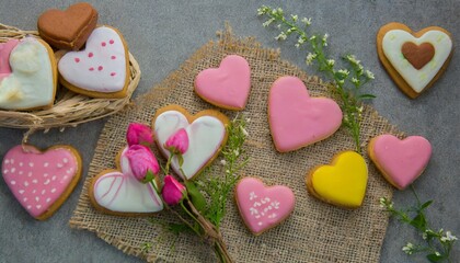 Canvas Print - heart shaped cookies on background