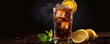 Cuba Libre cocktail with brown rum cola and lemon. Generative ai