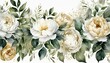 watercolor seamless border illustration with green gold leaves white flowers rose peony and branches for wedding stationary greetings wallpapers fashion backgrounds wrappers generative ai