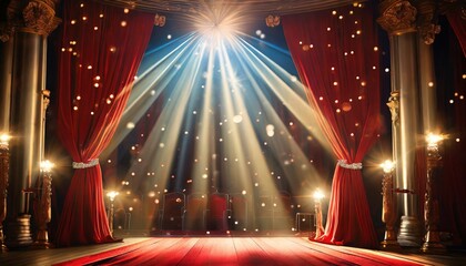 Wall Mural - magic theater stage red curtains show spotlight