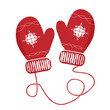 Knitted mittens with a pattern vector illustration. A pair of red mittens with a snowflake.