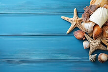 Marine Canvas, Background With A Marine Theme, Featuring A Starfish And Barnacles, Providing Ample Space For Text And Design In This Stock Photo.