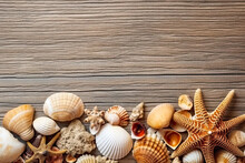 Marine Canvas, Background With A Marine Theme, Featuring A Starfish And Barnacles, Providing Ample Space For Text And Design In This Stock Photo.