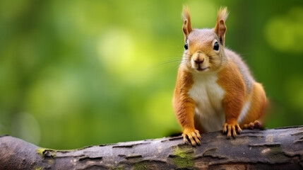 Wall Mural - Portrait of fox squirrel (Sciurus niger) sitting on branch isolated on green. generative ai