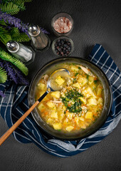 Canvas Print - Barley soup with vegetables and chicken.