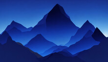Illustration Of Poly Triangle Shaped Landscape, Mountain And Sky In Blue Colored. Can Be Used As Wallpaper Or Banner.