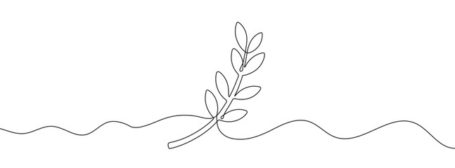 Wall Mural - continuous editable line drawing of branch with leaves. single line branch with leaves